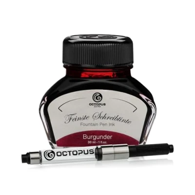 Immagine di Octopus Fluids Burgunder Inchiostro da scrittura incluso convertitore, per penna stilografica in bicchiere d&#039;inchiostro, calligrafia, Rosso 30ml