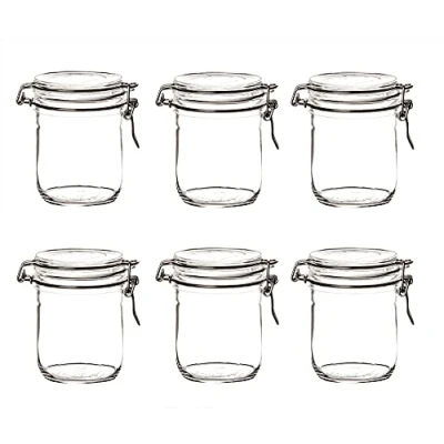 Immagine di Bormioli Fido Set di 6 vasetti per conserve da 500 ml, con chiusura a leva, rotondi, coperchio, ermetici