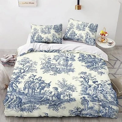 Immagine di LENTLY Motivo Di Toile De Jouy Set Biancheria Da Letto Per Con Stampa 3D, Copripiumino Cerniera, Incluso Federe, Copripiumini Ragazzi E Ragazze King（220x240cm）