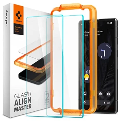 Immagine di Spigen AlignMaster Vetro Temperato compatibile con Google Pixel 7a, 2 Pezzi, Installazione Semplice Cornice di Allineamento, Cristallino, Durezza 9H Pellicola prottetiva