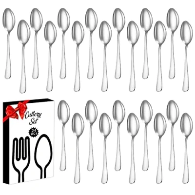 Immagine di cucchiaini acciaio inox set 24 pezzi lucidato a specchio lavabile in lavastoviglie cucchiai da minestra cucchiaio cucchiani cucina