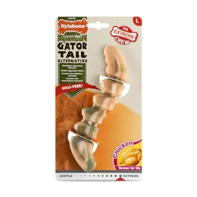 Immagine di Nylabone Extreme Power Chew Gator Tail Giocattolo da masticare per cani, al gusto di pollo, grande/gigante, cani fino a 23 kg