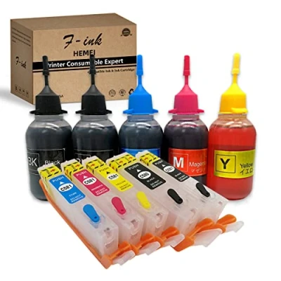 Immagine di F INK cartucce d&#039;inchiostro ricaricabili e 5 flaconi da 50 ml compatibili con Canon PGI 580XXL CLI 581XXL o 581XXL, colori PGBK BK C M Y