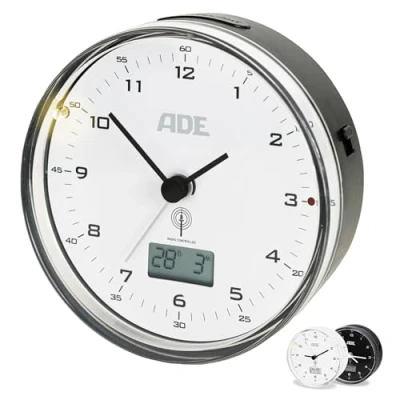 Immagine di ADE Sveglia analogica radiocontrollata senza ticchettio in look retrò Orologio con luce Funzione temperatura, data, snooze