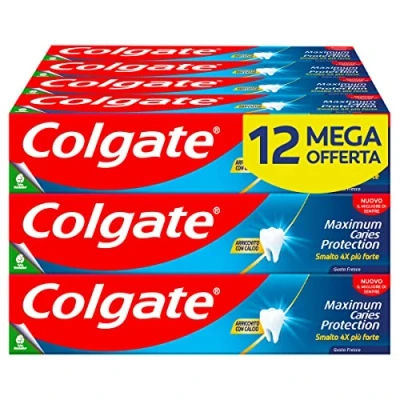 Immagine di Colgate dentifricio Maximum Caries Protection 12 Confezioni da 75 ml tecnologia anticarie superiore*** Smalto 4x più forte al fluoro con arginina ottimo sapore di menta