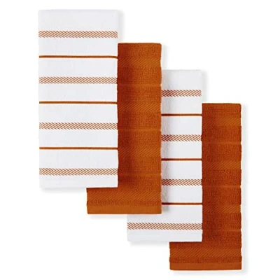 Immagine di KitchenAid Albany Set di 4 asciugamani da cucina, in cotone, color miele arancione/bianco, 40,6 x 66 cm