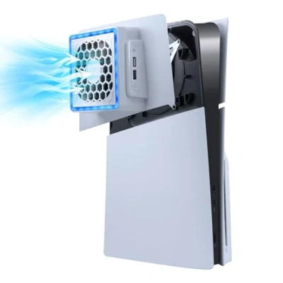 Immagine di Mcbazel Ventola di Raffreddamento Laterale per PS5 Slim con Luce RGB, Calore Regolabile a 3 Velocità e Accessorio 2 Porte USB Compatibile Console Digital/Disc Bianco