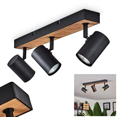Immagine di hofstein lampada a soffitto Javel, moderna in metallo/MDF nero/marrone/look legno, con faretti regolabili, 3 luci, x GU10, senza lampadina/e
