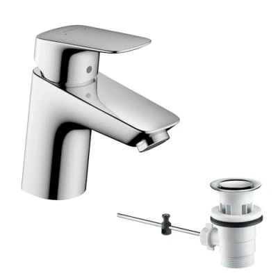 Immagine di hansgrohe Logis Rubinetto per lavabo con scarico a tirante, Miscelatore risparmio idrico (EcoSmart) altezza bocca 67 mm, cromo, 71070000