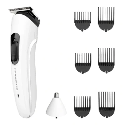 Immagine di Rowenta Trim &amp; Style 8 in 1, Regolabarba Multifunzione da Uomo, Lame Autoaffilanti Acciaio Inox, 6 Pettini Fissi, Accessorio Naso e Orecchie, TN8934E0