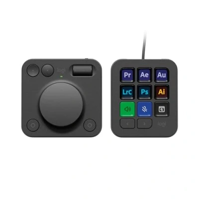 Immagine di Logitech MX Creative Console, keypad programmabile con 9 tasti LCD personalizzabili e manopola di controllo per progettazione grafica, montaggio video, fotografia, Adobe, Zoom, Spotify Grafite