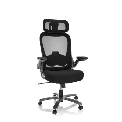 Immagine di HJH Office 691003 XXL Sedia girevole INSTRUCTOR T I PRO in tessuto/maglia nero/titanio caricabile fino a 220 kg, per ufficio extra robusta