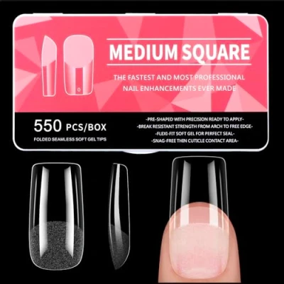 Immagine di 550 Pezzi Tip in Gel Unghie, 11 Taglie Unghie Ricostruzione, Finte Copertura Completa, Tips Quadrate per Salone Manicure, Nail Art Principiante