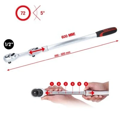 Immagine di KS TOOLS 914.1205 Cricchetto reversibile 72 12,5 (1/2&quot;)mm (pollici) Acciaio al cromo vanadio