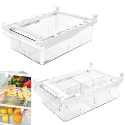 Immagine di CAREDGO 2 Cassetti per Frigorifero Estraibili Organizer Cassetto Trasparente Contenitore con Maniglia Verdura Frutta