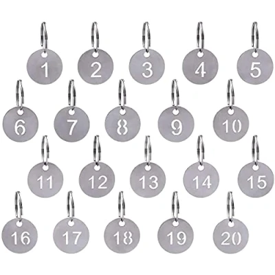 Immagine di Q&amp;A portachiavi Numerati 1 20,304 in Acciaio inossidabile,20Pcs Targhette numerate metallo,Etichette Identificative Per Bagagli,Casa,Armadietti Dell&#039;hotel (20mm)
