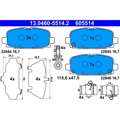 Immagine di ATE 13.0460 5514.2 Kit pastiglie freno con segnalatore acustico usura lamierino anticigolío accessori JEEP: Compass