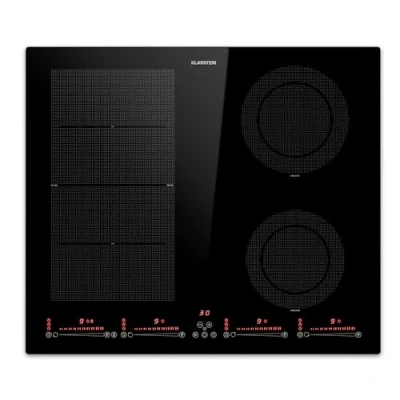 Immagine di Klarstein Piano Cottura Elettrico 4 Piastre, Piasta Induzione Fuochi a Basso Consumo, Vetroceramica con Zone Combinabili, Piastra Incasso Touch 7200W