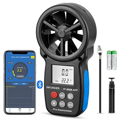 Immagine di Anemometro Digitale INFURIDER con APP Tramite Bluetooth, Portatile YF 866APP Indicatore di Velocità del Vento per Misurare la Velocità/Temperatura Retroilluminazione