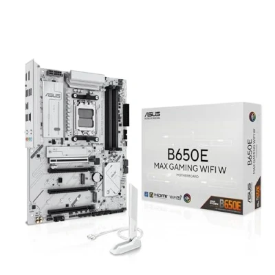 Immagine di ASUS B650E MAX GAMING WIFI W, Scheda Madre AMD ATX, 8+2+1 Fasi Alimentazione, slot DDR5, PCIe 5.0, 3 M.2, Wi Fi 6E, Realtek 2.5Gb, DisplayPort, HDMI, USB A e C da 10Gbps, Aura Sync, Bianca