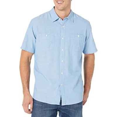 Immagine di Amazon Essentials Camicia in Chambray a Manica Corta vestibilità Regular Uomo, Blu Chiaro, XL