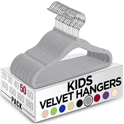 Immagine di Utopia Home Grucce per bambini in velluto, 28 cm, resistenti, armadio, perfette l&#039;uso quotidiano (Grigio, Confezione da 50)