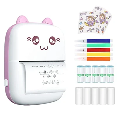 Immagine di PNGOS Stampante Portatile per Smartphone, Termica Bluetooth Compatibile con Iphone iOS Android, Mini Printer Etichette Adesive, Appunti,DIY Adesivi,Colorare,Memorandum(Rosa)