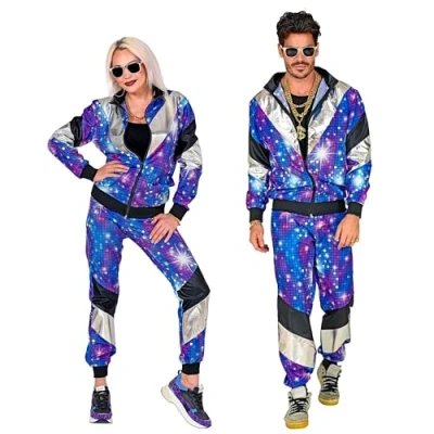 Immagine di Widmann 11092 Tuta da allenamento in stile anni &#039;80, con giacca e pantaloni, comoda indossare, per jogging, retrò, il bagno, feste, carnevale, unisex adulto, multicolore, M