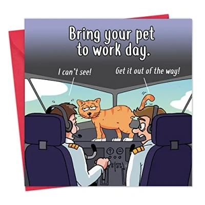 Immagine di Biglietto divertente Twizler Cat Pilot vuoto di compleanno per uomini o donne lui lei