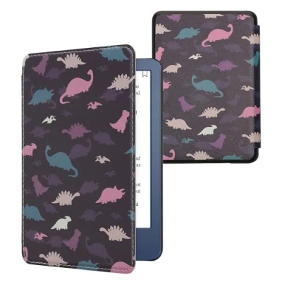 Immagine di kwmobile Custodia eReader Compatibile con Amazon Kindle (2022/2024) Cover eBook Reader Flip Case viola/giallo/blu Dinosauri