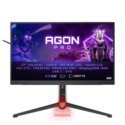 Immagine di AOC Agon Pro AG274QG Monitor Gaming da 27 Inch QHD, 240 Hz, 1 ms, HDR600, G Sync Ultimate (2560 x 1440, HDMI, DisplayPort, USB Hub) Nero