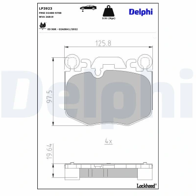 Immagine di DELPHI LP3923 Kit pastiglie freno Predisposto per contatto segnalazione usura con lamierino anticigolío senza accessori
