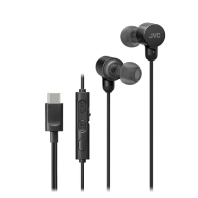 Immagine di JVC HA FR29UC B Cuffie con cavo USB di tipo C, leggere, comode, audio ad alta risoluzione, microfono e controllo del volume, grado protezione IPX2, convertitore D/A, riduce al minimo il rumore