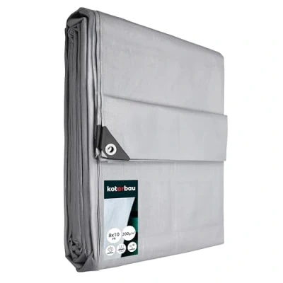Immagine di KOTARBAU® Telone in tessuto, 8 x 10 m, argento, 200 g/m2, con occhielli rinforzati, impermeabile, antistrappo, per qualsiasi condizione atmosferica