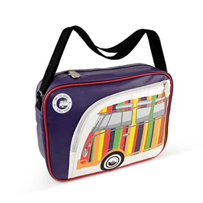 Immagine di Brisa VW Collection Volkswagen elegante borsa a tracolla regolabile, unisex, retrò/vintage, Camper T1 Bus design (Strisce/Viola/similpelle)