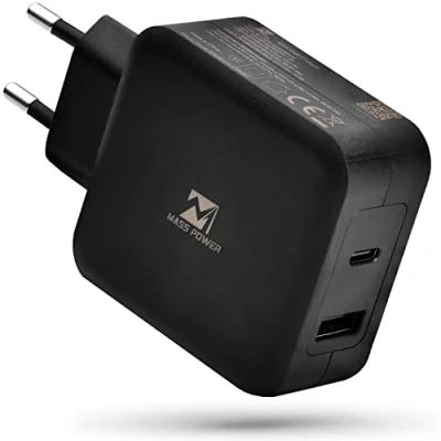 Immagine di Mass Power Caricatore universale 2 in 1 Alimentatore USB C/USB A ultra forte da 65 W con funzione di ricarica rapida (PD Delivery) come caricabatterie per laptop, tablet e smartphone, 135 g