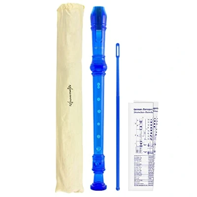 Immagine di World Rhythm WR 801 Flauto Dolce per Scuola, Soprano in tre Pezzi, con Scovolino Pulizia, Tabella Diteggiatura e Custodia, Blu