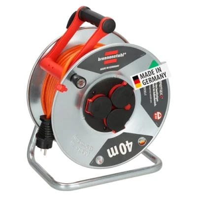 Immagine di Brennenstuhl Garant S V2 IP44 Avvolgicavo per esterni, 40 m (Made in Germany, cavo di colore arancione, lamiera d&#039;acciaio, uso a breve termine esterno)