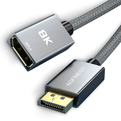 Immagine di AGFINEST Prolunga DisplayPort [certificazione VESA], 8K@60Hz 4K@144Hz 2K@240Hz, HBR3 32.4Gbps, HDR, DSC 1.2, HDCP 2.2, G Sync&amp;FreeSync, DP 1.4 cavo per monitor da gioco, scheda grafica, laptop, TV