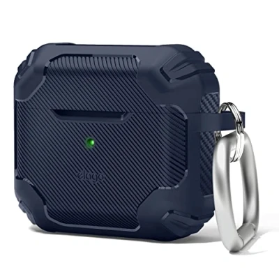 Immagine di elago Armatura Solida Cover Compatibile con AirPods 3 Custodia, Design Antiurto, Materiale TPU Resistente, Supporta la Ricarica Wireless, Protezione Completa del Telefono (Blu)