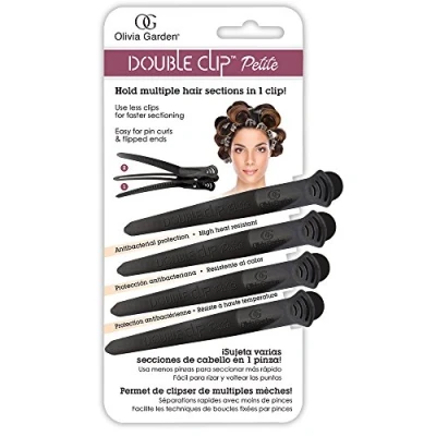 Immagine di Olivia Garden Double Clip Cartoncino con 4 Clips Piccole Nere Separa Più sezioni di capelli, facile per fare i ricci, pettinare e asciugare capelli