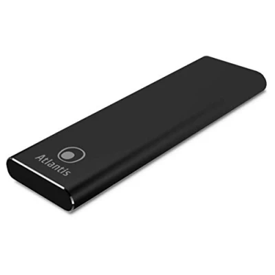 Immagine di ATLANTIS DiskMaster M2 SATA. Box esterno per SSD M2.SATA. Type_C USB 3.1. M.2/NCFF SATA di dimens.: 22x30, 22x42, 22x60, 22x80. Alluminio satinato NERO.