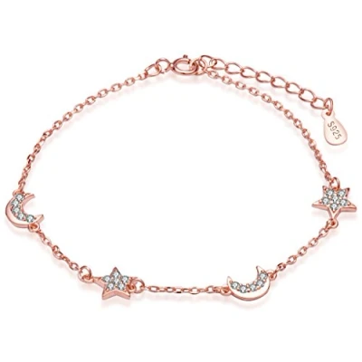 Immagine di Infinite U, elegante bracciale da donna in argento Sterling 925 con charm a forma di stelle e luna zirconia cubica, catenina regolabile mano, oro rosa