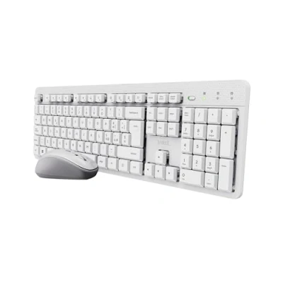 Immagine di Trust Ody II Set Tastiera e Mouse Wireless Silenziosi Italiano QWERTY, Tasti a Profilo Ribassato, Unico Ricevitore USB, Resistente agli Sversamenti, Kit Senza Fili per PC Laptop Mac Windows, Bianco