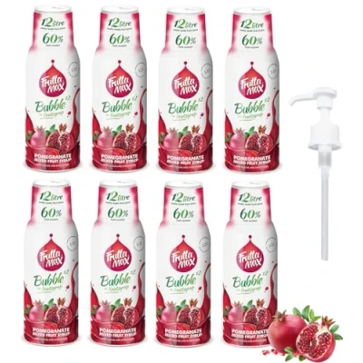 Immagine di 8 x FruttaMax Concentrato Sciroppi di frutta Meno zucchero con il 60% contenuto adatto per macchina bibite (8 500 ml) Melograno)