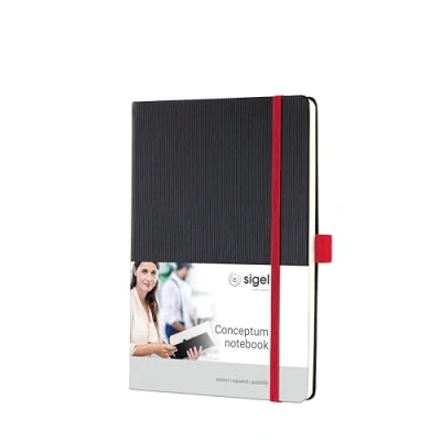 Immagine di SIGEL CO662 Taccuino premium con quadretti, A5, copertina rigida, nero, rosso, Conceptum