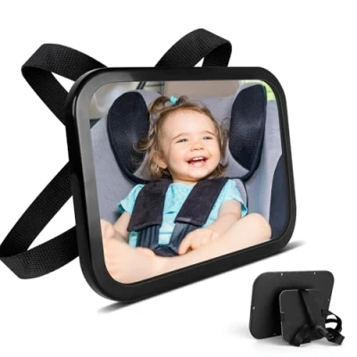 Immagine di AiQInu Specchietto Retrovisore Bambini, Specchio Auto Neonato Sedile Posteriore, Girevole e Inclinabile a 360 Auto, Cinghie Elastiche Regolabili per Posteriore