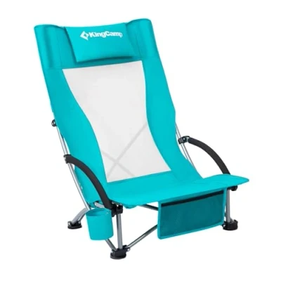 Immagine di KingCamp Sedia Pieghevole con Schienale Ergonomico Alto Imbottito e Parte in Rete, Carico 136kg, Aperta Rapida Leggero Portatile Sdraio per Giardino Campeggio Spiaggina Mare Spiaggia