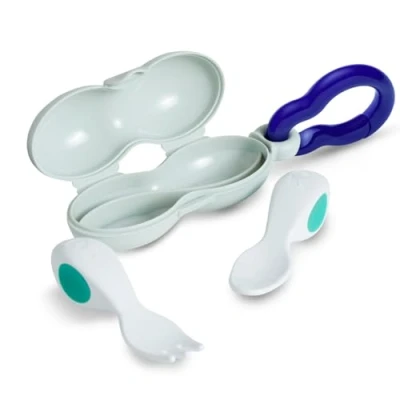 Immagine di Set doddl cucchiaio e forchetta per bambini con custodia da viaggio Posate lo svezzamento guidato dal bambino, articoli bebè dai 6 mesi in su