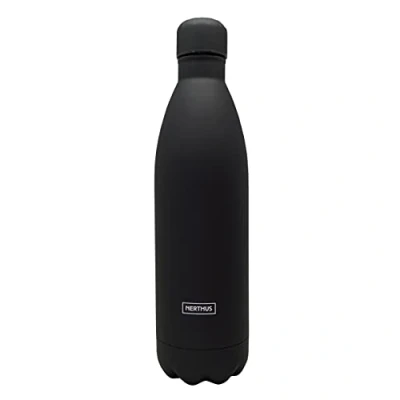Immagine di NERTHUS Fih 855 Bottiglia doppia parete nera, 1000 ml, in acciaio inox, senza BPA, 18/8, ml